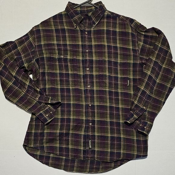 Men's Purple, Brown, and Yellow Plaid Long-Sleeve Timberland Shirt - Picture 1 of 3